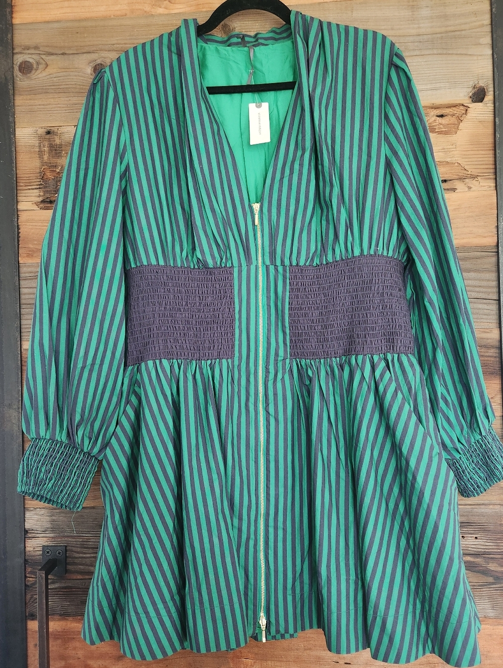 Anthropologie Teal and Black Striped V-Neck Mini Dress - Picture 4 of 7